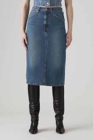 Gonna midi taglio dritto a vita alta Review - Denim