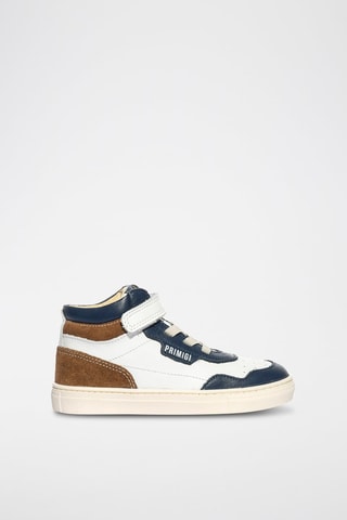 Baskets montantes en cuir Baby Miami - Blanc et bleu marine
