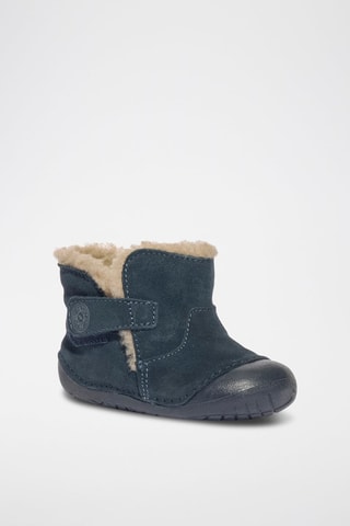 Bottines fourrées en cuir Baby Bubble - Bleu marine et beige