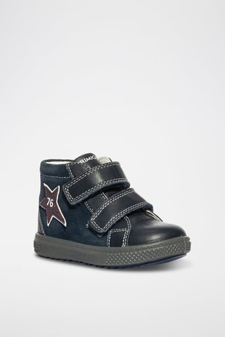 Baskets montantes en cuir Barth 19 - Noir et bleu foncé