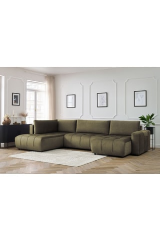 Canapé d'angle droit panoramique convertible Arsene - Vert - Couchage 135 x 325 cm