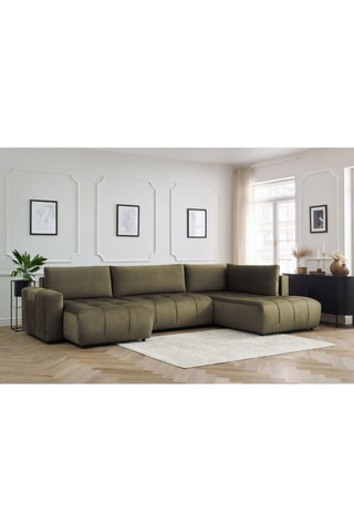Canapé d'angle gauche panoramique convertible Arsene - Vert - Couchage 135 x 325 cm