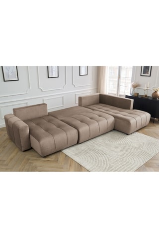 Canapé d'angle gauche panoramique convertible Arsene - Taupe - Couchage 135 x 325 cm