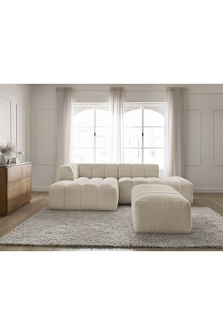 Canapé d'angle gauche et pouf Annecy - Beige - 4 places - Tissu bouclette