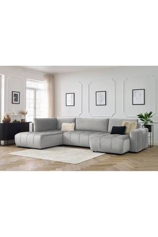 Canapé d'angle droit panoramique convertible Arsene - Gris clair - Couchage 135 x 325 cm