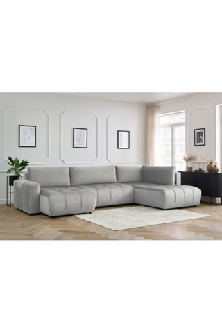 Canapé d'angle gauche panoramique convertible Arsene - Gris clair - Couchage 135 x 325 cm