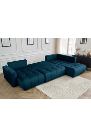 Canapé d'angle gauche panoramique convertible Arsene - Bleu  - Couchage 135 x 325 cm