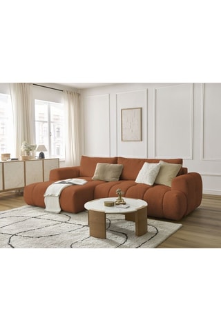 Canapé d'angle gauche convertible - Orange - 3 places - En tissu bouclette doux - Couchage 230 x 154 cm