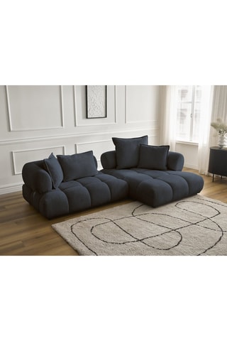 Canapé d'angle droit Alya- Bleu foncé - 3 places - En tissu bouclette