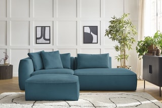 Canapé d'angle gauche et pouf Leopold Bleu clair