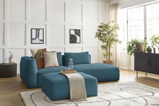 Canapé d'angle gauche et pouf Leopold Bleu clair