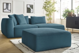 Canapé d'angle gauche et pouf Leopold Bleu clair