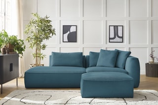 Canapé d'angle droit et pouf Leopold Bleu clair