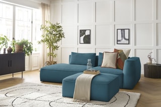 Canapé d'angle droit et pouf Leopold Bleu clair