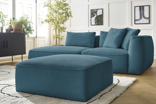 Canapé d'angle droit et pouf Leopold Bleu clair