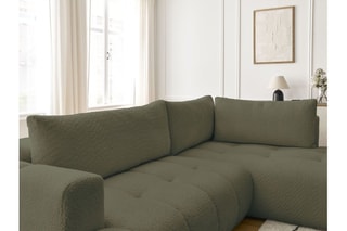 Canapé d'angle droit convertible Fuji - Kaki - 4 places - En polyester - Couchage 228 x 154 cm