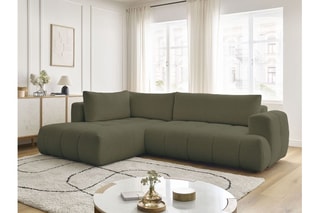 Canapé d'angle gauche convertible Fuji - Kaki - 4 places - En polyester - Couchage 228 x 154 cm
