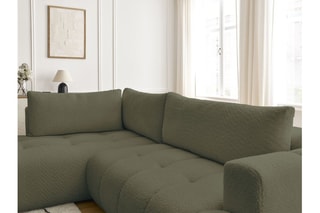 Canapé d'angle gauche convertible Fuji - Kaki - 4 places - En polyester - Couchage 228 x 154 cm