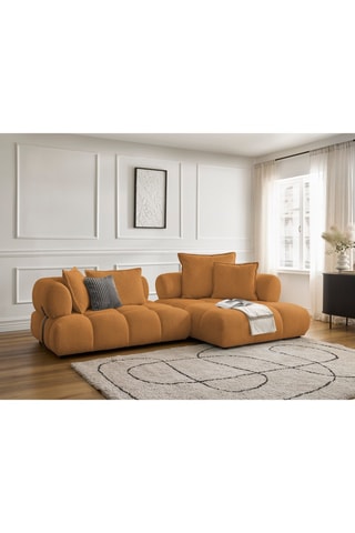 Canapé d’angle fixe droit Alya - Jaune - 4 places - En tissu bouclette