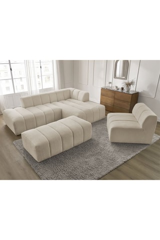 Canapé d’angle modulabe, chauffeuse et pouf Annecy - Beige - 5 et 1 places - En tissu bouclette