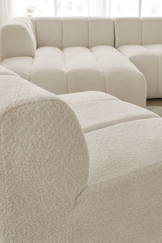 Canapé d’angle gauche modulable 5 places, chauffeuse et pouf Annecy - Beige - En tissu bouclette