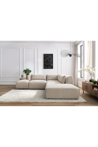 Canapé d'angle modulable et 2 poufs Jeanne - Beige - 5 places - En tissu texturé