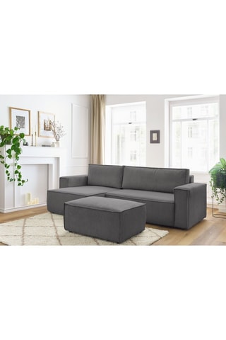 Canapé d'angle réversible et pouf Nihad - Gris - Velours côtelé 