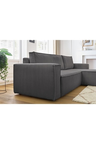 Canapé d'angle réversible et pouf Nihad - Gris - Velours côtelé 