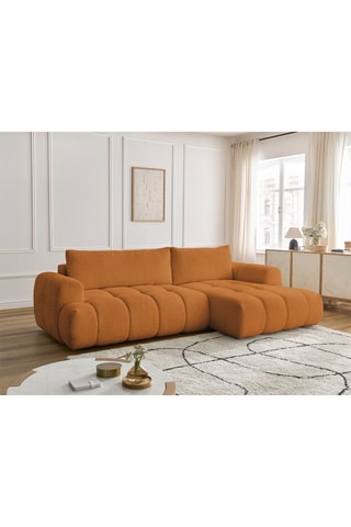 Canapé d'angle droit convertible Fuji - Jaune - 3 places - En tissu bouclette