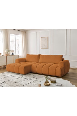Canapé d'angle gauche convertible Fuji - Orange - 3 places - En tissu bouclette