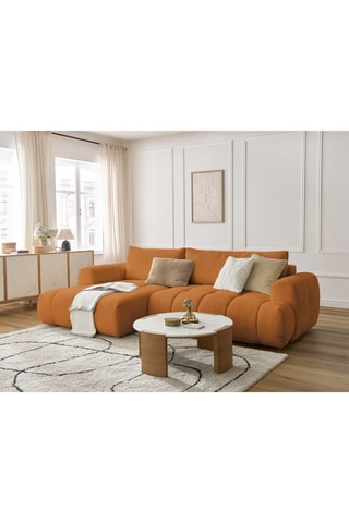 Canapé d'angle gauche convertible Fuji - Orange - 3 places - En tissu bouclette