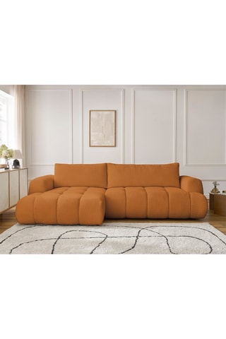 Canapé d'angle gauche convertible Fuji - Orange - 3 places - En tissu bouclette