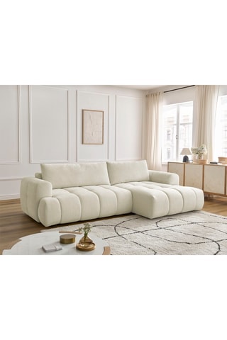 Canapé d'angle droit convertible Fuji - Beige - 3 places - En tissu lisse