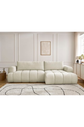 Canapé d'angle droit convertible Fuji - Beige - 3 places - En tissu lisse