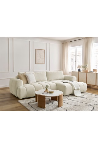 Canapé d'angle droit convertible Fuji - Beige - 3 places - En tissu lisse