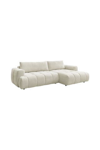Canapé d'angle droit convertible Fuji - Beige - 3 places - En tissu lisse