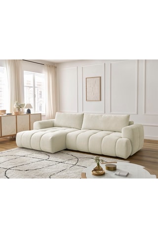 Canapé d'angle gauche convertible Fuji - Beige - 3 places - En tissu lisse