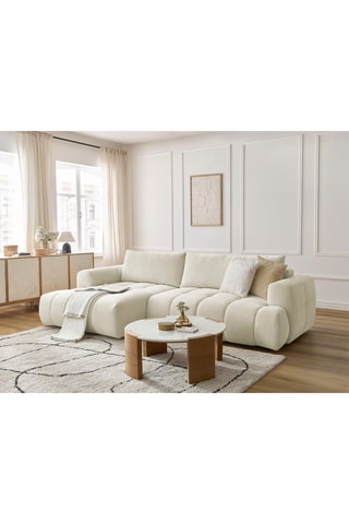 Canapé d'angle gauche convertible Fuji - Beige - 3 places - En tissu lisse