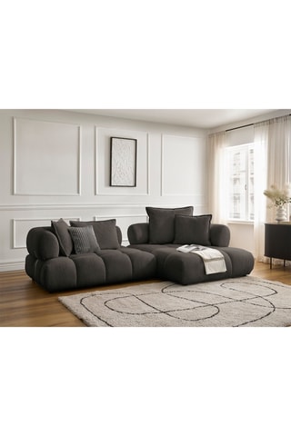 Canapé d'angle droit Alya - Marron - 4 places - En tissu bouclette