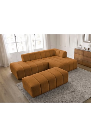 Canapé d'angle droit et pouf Annecy - Jaune - 4 places - En tissu bouclette