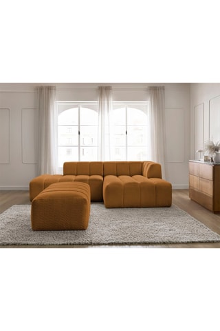 Canapé d'angle droit et pouf Annecy - Jaune - 4 places - En tissu bouclette
