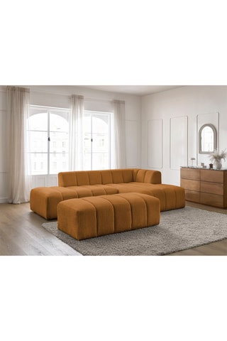 Canapé d'angle droit et pouf Annecy - Jaune - 4 places - En tissu bouclette