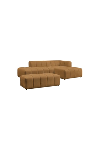Canapé d'angle droit et pouf Annecy - Jaune - 4 places - En tissu bouclette