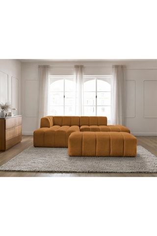 Canapé d'angle gauche et pouf Annecy - Jaune - 4 places - En tissu bouclette