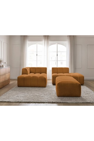 Canapé d'angle gauche et pouf Annecy - Jaune - 4 places - En tissu bouclette