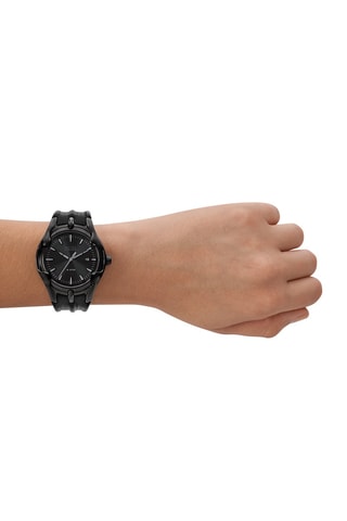 Montre à quartz en cuir - Noir