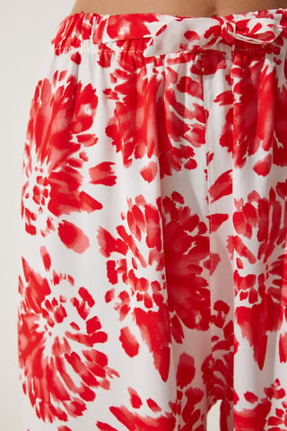 Calças loose cintura subida - Cru e vermelho