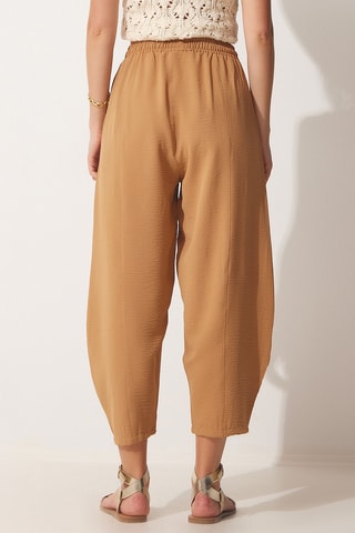 Calças shalwar 7/8 cintura subida - Castanho-claro