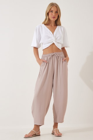 Calças shalwar 7/8 cintura subida - Nude