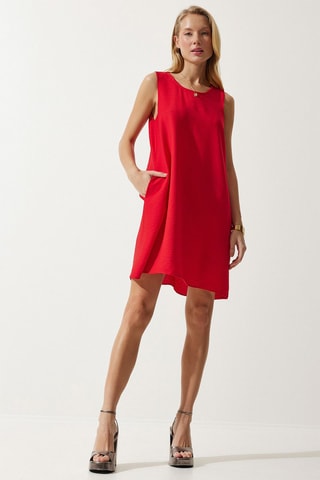 Abito a trapezio in lino - Rosso